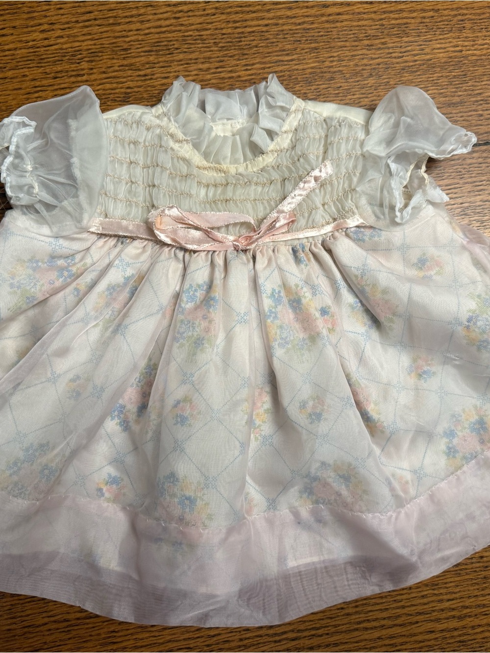 Vintage 1960s Baby Girl Dress – Floral Organdy with Crinoline – 0–3 Month